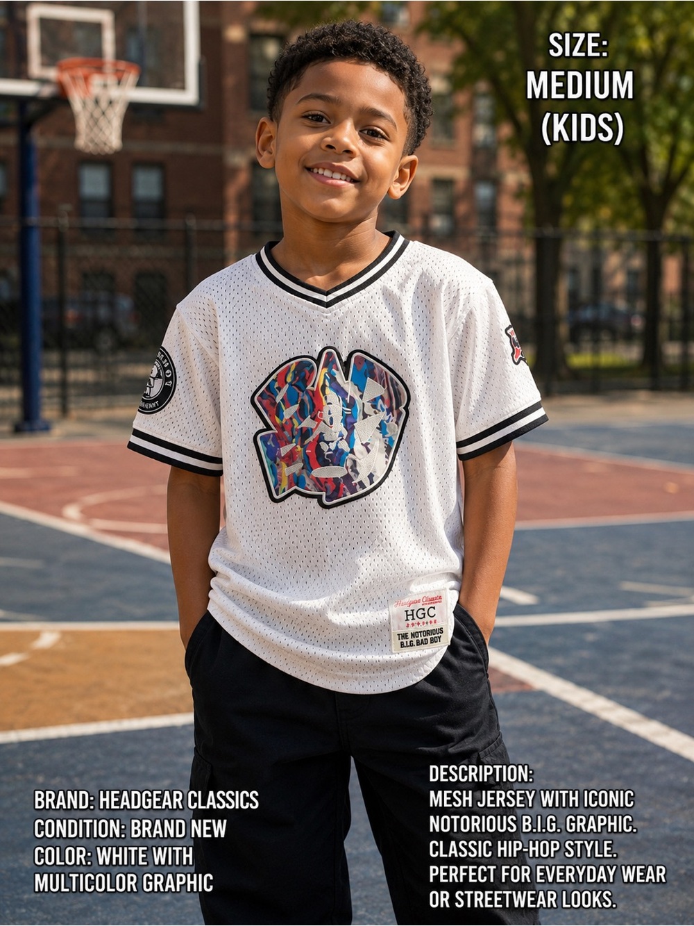 Nostalgia White Mesh Jersey with Multicolor Graphic